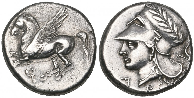Corinthia, Corinth, stater, 4th century BC, Pegasus left, rev., head of Athena l...