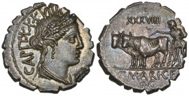Roman Republic, C. Marius C f Capito, denarius, 81 BC, CAPIT XXXVIIII, bust of Ceres right, rev., XXXVIIII, ploughman with yoke of oxen left; below, C...
