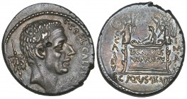 Roman Republic, C. Coelius Caldus, denarius, 51 BC, C COEL CALDVS, bare head right flanked by trophies, rev., figure preparing epulum at table inscrib...