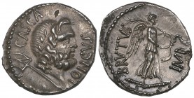Brutus, denarius, 42 BC, CASCA LONGVS, head of Neptune right with trident below, rev., BRVTVS IMP, Victory advancing right on broken sceptre, holding ...