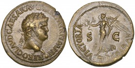 Nero (54-68 BC), dupondius, Lyon, NERO CLAVD CAESAR AVG GERM P M TR P IMP P P, laureate head right on globe, rev., VICTORIA AVGVSTI S C, Victory left,...
