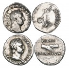 Vitellius (69), denarii (2), Lyon, both laureate head right on globe, rev., clasped hands, 3.38g (RIC 53; Giard 5), flan crack, some tooling, very fin...