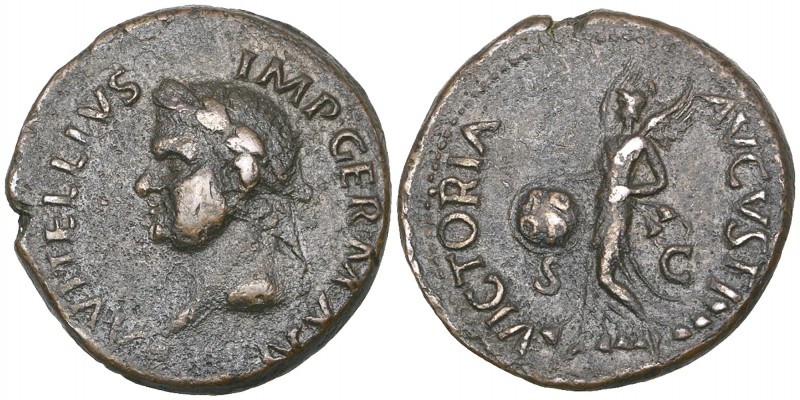 Vitellius (69), as, Taracco, A VITELLIVS IMP GERMAN, laureate head left, rev., V...