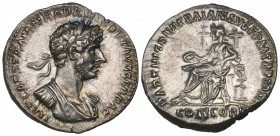 Hadrian (117-138), denarius, Rome, 117, IMP CAES TRAIAN HADRIAN OPT AVG GER DAC, laureate, draped and cuirassed bust right, rev., PARTHIC DIVI TRAIAN ...