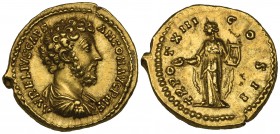 Marcus Aurelius as Caesar (139-161), aureus, Rome, 158-159, AURELIVS CAES ANTON AVG PII F, draped and cuirassed bust right, rev., TR POT XIII COS II, ...