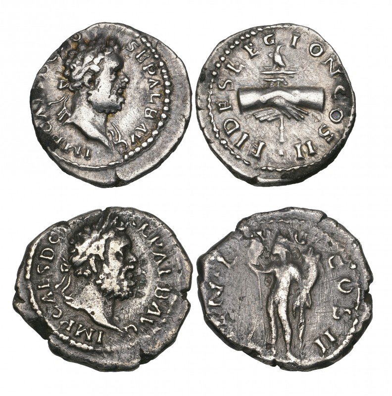 Clodius Albinus (195-197), denarii (2), Lyon, rev., clasped hands over legionary...