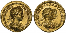 Caracalla (198-217), aureus, Rome, 201, ANTONINVS PIVS AVG PON TR P IIII, laureate, draped and cuirassed young bust right, rev., CONCORDIAE AETERNAE, ...