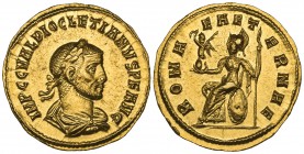 Diocletian (284-305), aureus, Cyzicus, 284-286, IMP C C VAL DIOCLETIANVS P F AVG, laureate, draped and cuirassed bust right, rev., ROMAE AETERNAE, Rom...