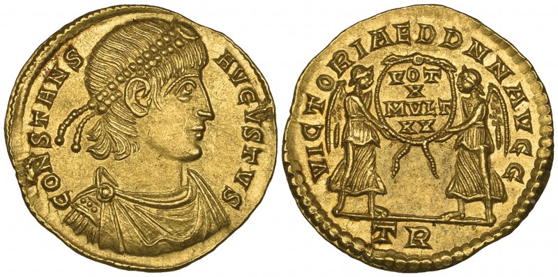 Constans (337-350), solidus, Trier, 345, CONSTANS AVGVSTVS, diademed, draped and...
