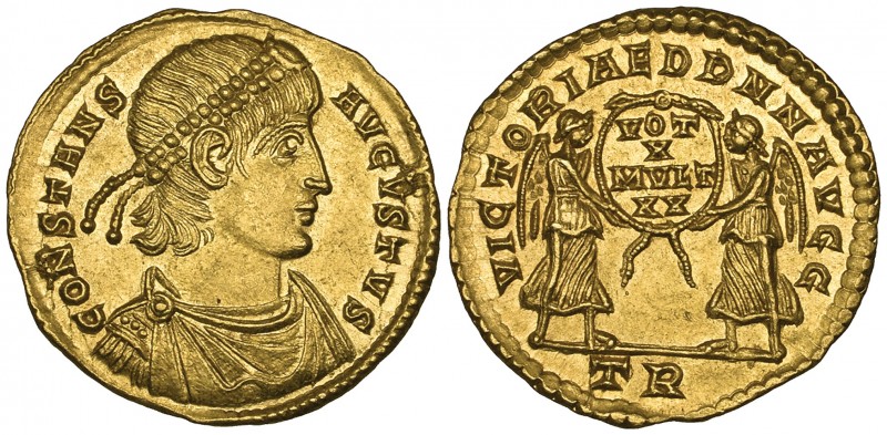 Constans (337-350), solidus, Trier, 345, CONSTANS AVGVSTVS, diademed, draped and...