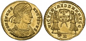 Constans (337-350), solidus, Trier, 345, CONSTANS AVGVSTVS, diademed, draped and cuirassed bust right, rev., VICTORIAE DD NN AVGG, two Victories suppo...