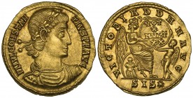 Constantius II (337-361), solidus, Siscia, 337-340, FL IVL CONSTANTIVS P F AVG, diademed, draped and cuirassed bust right, rev., VICTORIA DD NN AVG, V...