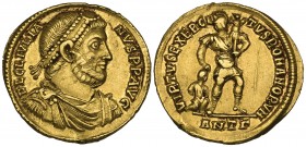 Julian II (360-363), solidus, Antioch, 361-363, FL CL IVLIANVS P P AVG, diademed, draped and cuirassed bust right, rev., VIRTVS EXERCITVS ROMANORVM, s...