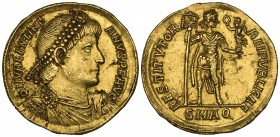 Valentinian I (364-375), solidus, Aquileia, September 364, D N VALENTINIANVS P F AVG, diademed, draped and cuirassed bust right, rev., RESTITVTOR REIP...