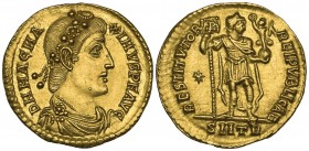 Magnus Maximus (383-388), solidus, Trier, 383-384, D N MAG MAXIMUS P F AVG, diademed, draped and cuirassed bust right, rev., RESTITVTOR REIPVBLICAE, e...