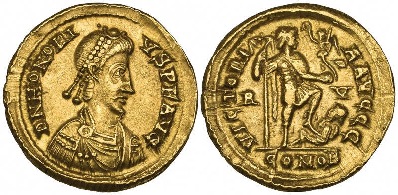 Honorius (393-423), solidus, Ravenna, 402-423, D N HONORIVS P F AVG, diademed, d...