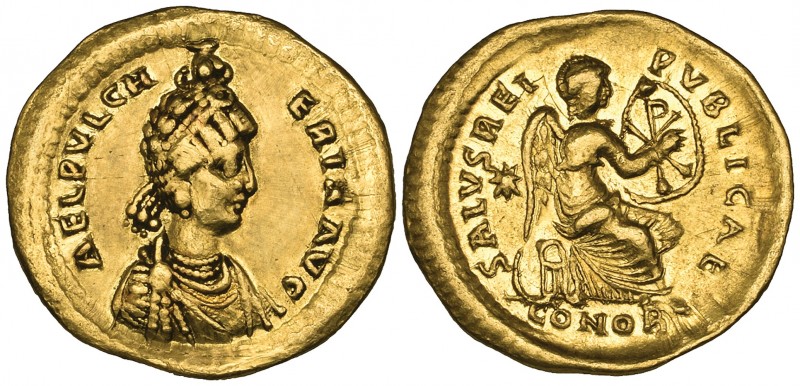 Pulcheria, sister of Theodosius II, solidus, Constantinople, 414, AEL PVLCHERIA ...