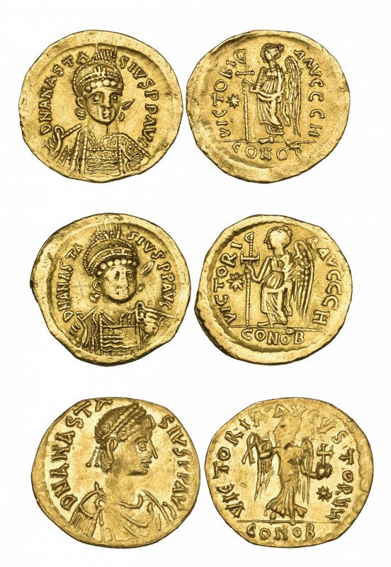 Anastasius I (491-518), solidus, Constantinople, facing bust, rev., Victory hold...