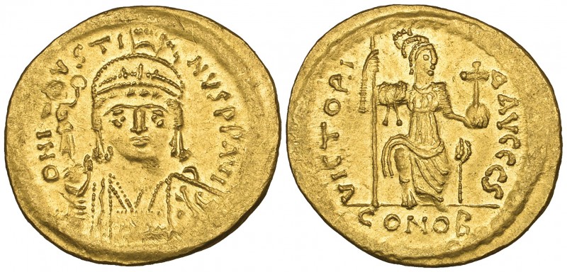 Justin II (565-578), solidus, Constantinople, facing bust, rev., Constantinopoli...