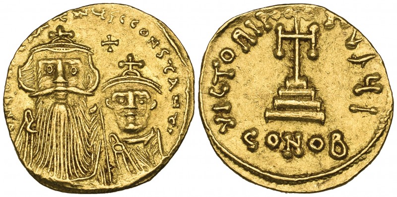 Constans II (641-668), solidus, Constantinople, facing busts of Constans II and ...