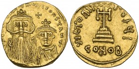 Constans II (641-668), solidus, Constantinople, facing busts of Constans II and Constantine IV, rev., cross potent on three steps; officina I, 4.42g (...