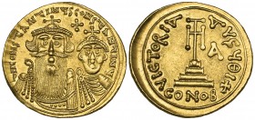Constans II (641-668), solidus, Syracuse, d N CONSTANTINUS CONSTANTINU, facing busts of Constans II and Constantine IV, rev., VICTORIA AVGU Θ IX, cros...
