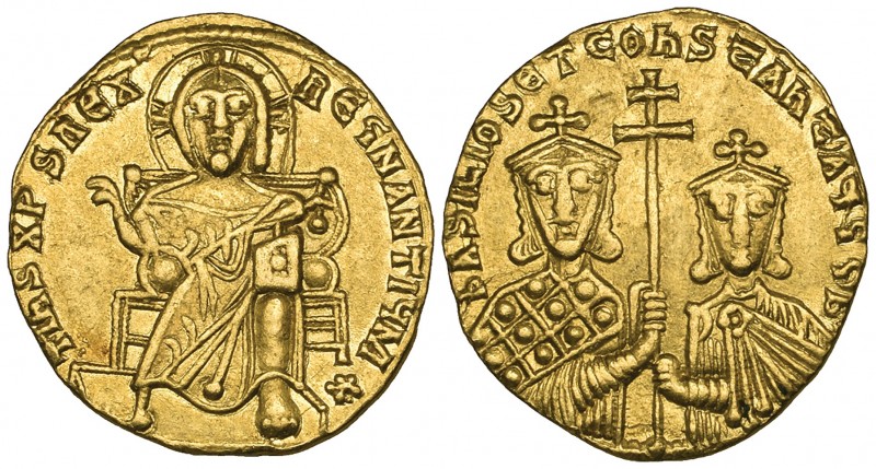 Basil I (867-886), solidus, Constantinople, Christ enthroned facing, rev., facin...