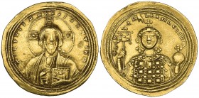 Michael IV (1034-1041), histamenon, Constantinople, Christ Pantokrator, rev., facing bust of Michael holding labarum and globus cruciger; Manus Dei ab...