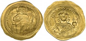 Constantine IX (1042-1055), histamenon, Constantinople, Christ enthroned facing, rev., facing bust of Constantine holding sceptre and patriarchal cros...