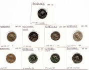 Numerianus (283-284), specialist group of antoniniani (9), Lyon mint, comprising as Caesar (2), rev., Mars Victor, two varieties (Bastien 513, 521) an...