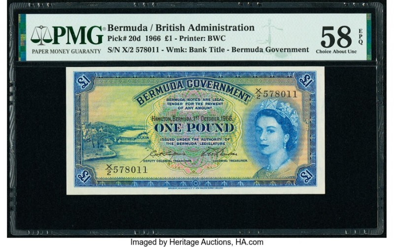 Bermuda Bermuda Government 1 Pound 1.10.1966 Pick 20d PMG Choice About Unc 58 EP...