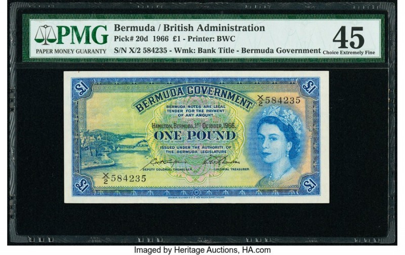 Bermuda Bermuda Government 1 Pound 1.10.1966 Pick 20d PMG Choice Extremely Fine ...