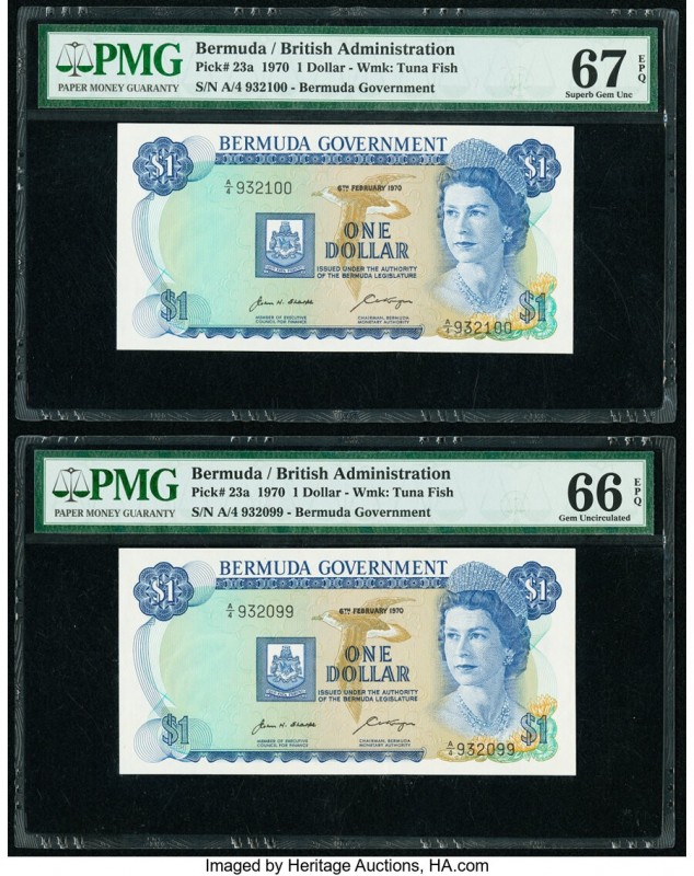 Bermuda Bermuda Government 1 Dollar 6.2.1970 Pick 23a Two Consecutive Examples P...