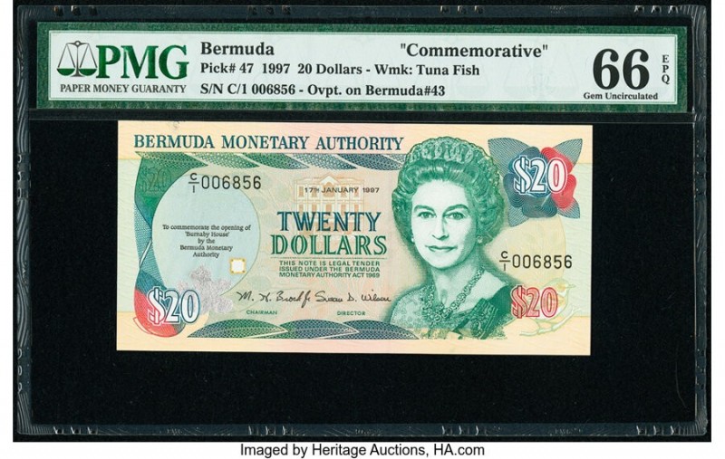 Bermuda Monetary Authority 20 Dollars 17.1.1997 Pick 47 Commemorative PMG Gem Un...