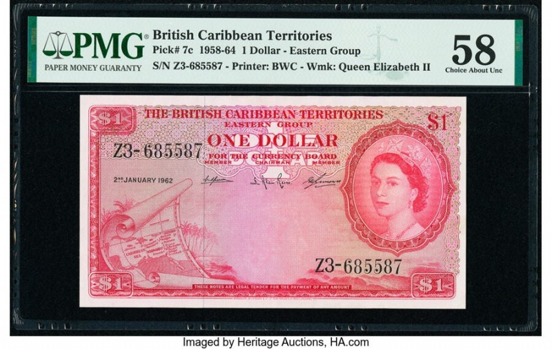 British Caribbean Territories Currency Board 1 Dollar 2.1.1962 Pick 7c PMG Choic...