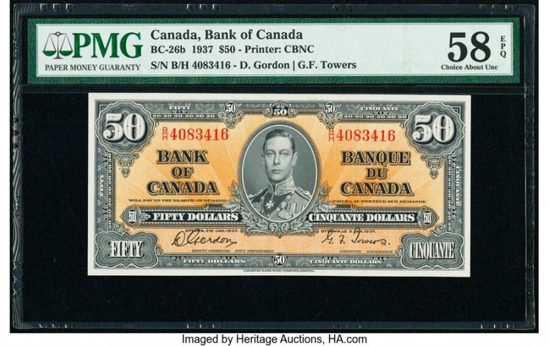 Canada Bank of Canada $50 2.1.1937 Pick 63b BC-26b PMG Choice About Unc 58 EPQ. ...