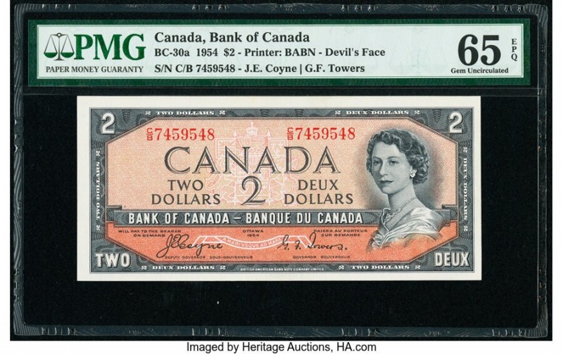 Canada Bank of Canada $2 1954 Pick 67a BC-30a "Devil's Face" PMG Gem Uncirculate...