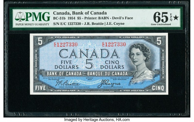 Canada Bank of Canada $5 1954 Pick 68b BC-31b "Devil's Face" PMG Gem Uncirculate...