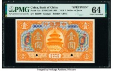 China Bank of China 1 Dollar or Yüan 1918 Pick 51is S/M#C294-100h Specimen PMG Choice Uncirculated 64. Cancelled with 2 punch holes. 

HID09801242017
...