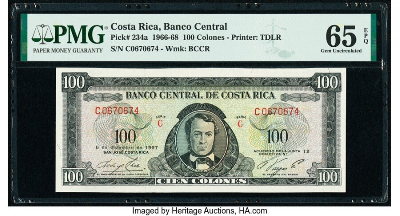Costa Rica Banco Central de Costa Rica 100 Colones 6.12.1967 Pick 234a PMG Gem U...
