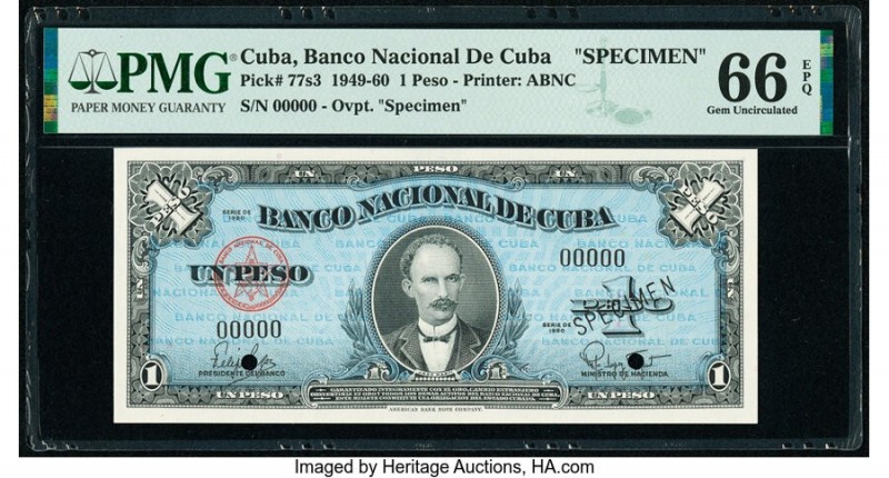 Cuba Banco Nacional de Cuba 1 Peso 1960 Pick 77s3 Specimen PMG Gem Uncirculated ...