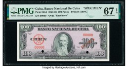 Cuba Banco Nacional de Cuba 100 Pesos 1958 Pick 82s4 Specimen PMG Superb Gem Unc 67 EPQ. Red Specimen overprints; two POCs.

HID09801242017

© 2020 He...
