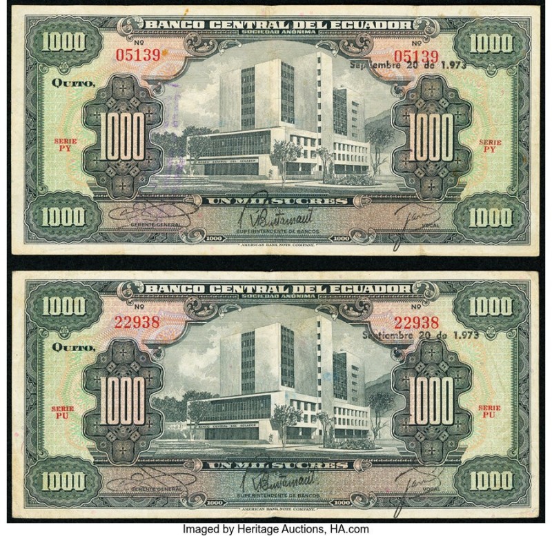 Ecuador Banco Central del Ecuador 1000 Sucres 20.09.1973 Pick 107a Very Fine. Mi...