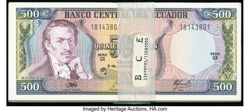 Ecuador Banco Central del Ecuador 500 Sucres 8.6.1988 Pick 124A Pack of 100 Exam...