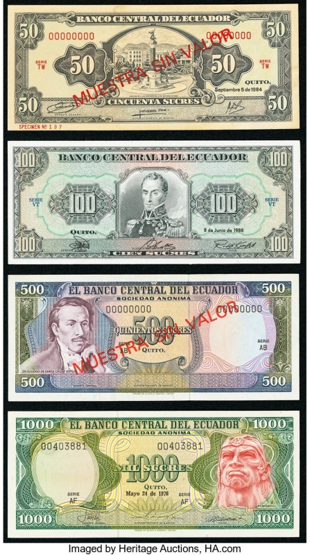 Ecuador Group Lot of 4 Examples Crisp Uncirculated. The 1984 50 Sucres is graded...
