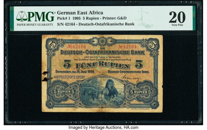 German East Africa Deutsch-Ostafrikanische Bank 15.6.5 Rupien 1905 Pick 1 PMG Ve...