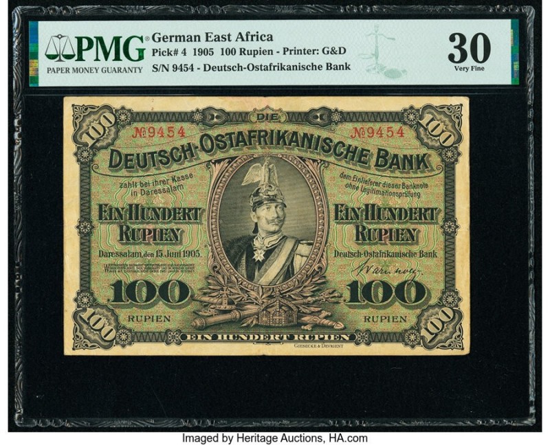 German East Africa Deutsch-Ostafrikanische Bank 100 Rupien 15.6.1905 Pick 4 PMG ...