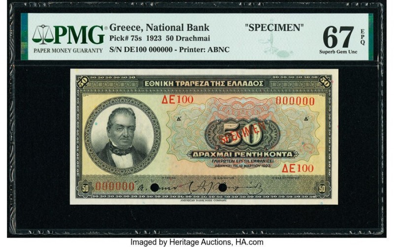 Greece National Bank of Greece 50 Drachmai 1923 Pick 75s Specimen PMG Superb Gem...