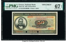 Greece National Bank of Greece 50 Drachmai 1923 Pick 75s Specimen PMG Superb Gem Unc 67 EPQ. Cancelled with 2 punch holes. 

HID09801242017

© 2020 He...