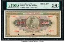 Greece Bank of Greece 5000 Drachmai 1932 Pick 103s Specimen PMG Choice About Unc 58 EPQ. Cancelled with 3 punch holes. 

HID09801242017

© 2020 Herita...